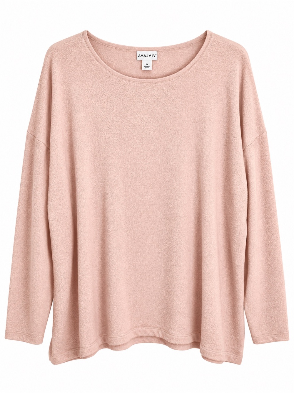 Ava & Viv 1X Fuzzy Peach Pink Scoop Neck Pullover Sweater Plus Size